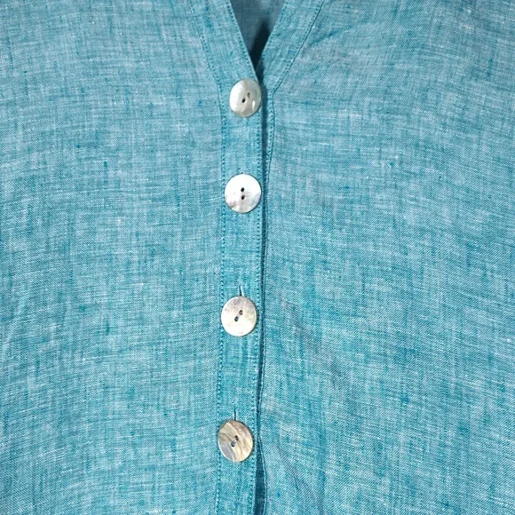 Island Company 100% linen blue shell kimono tunic coverup top M - Picture 3 of 10